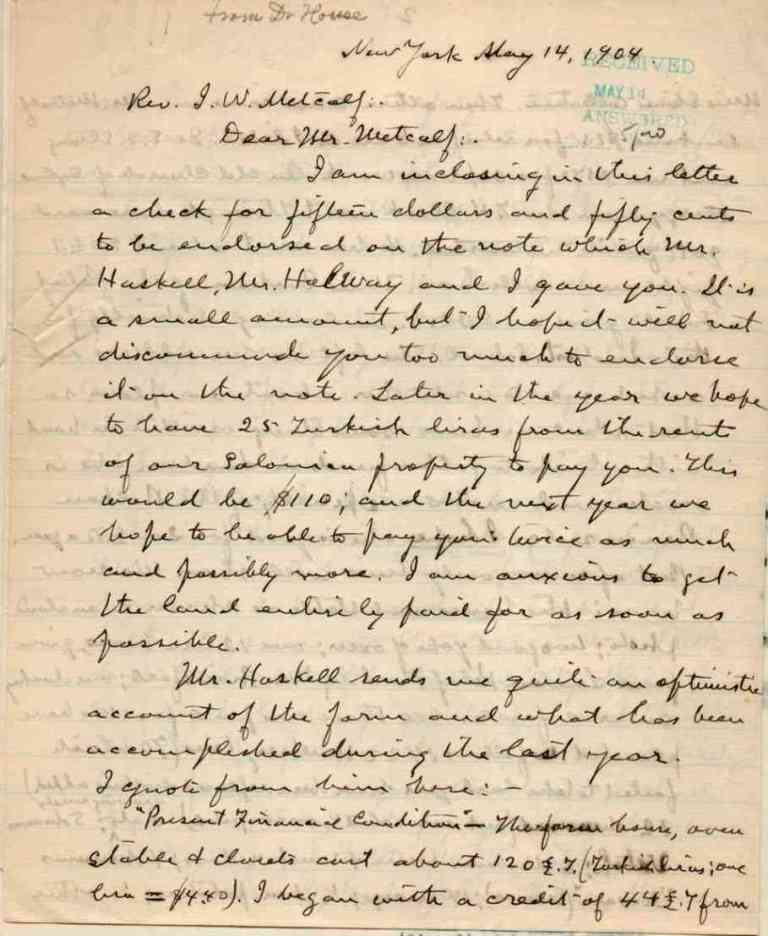 House to Metcalf 14.05.1903 1